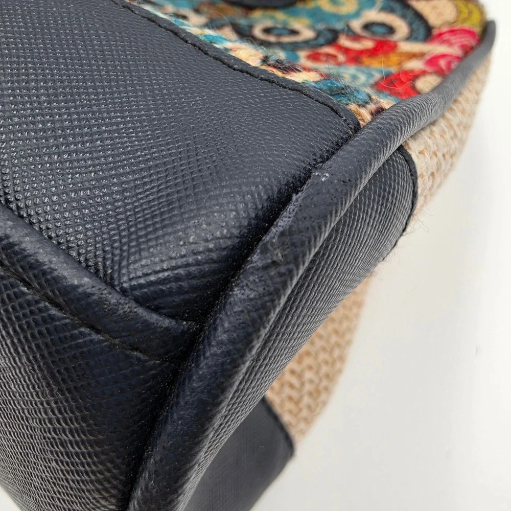 Frida Kahlo Woven Tapestry Satchel Bag Navy Blue Faux Leather Crossbody Handbag